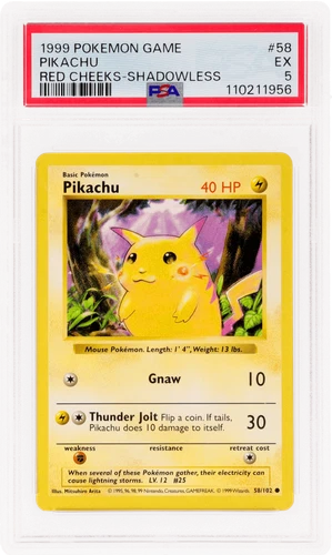 1999 Pokemon Base Set Pikachu Red Cheeks Shadowless #58 PSA 5