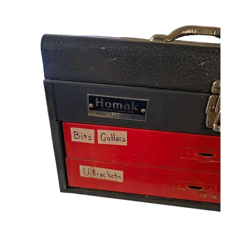 Homak 905 Portable Toolbox Vintage Black Red 2 Drawer Industrial Organizer - Image 2 of 4