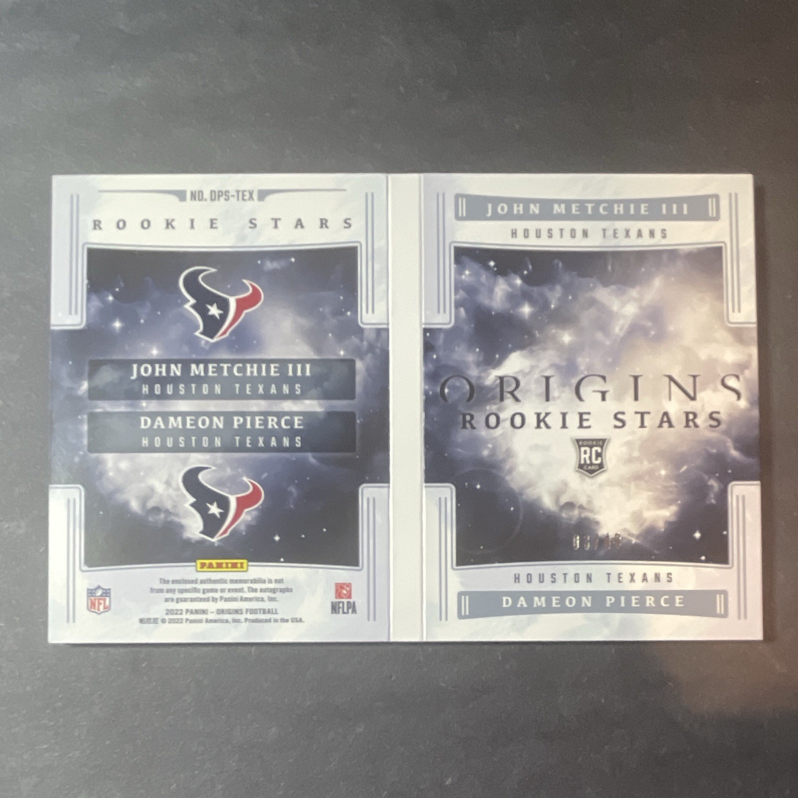 2022 Panini Origins Rookie Stars Dual Patch on card auto Metchie & Pierce /49 view 2