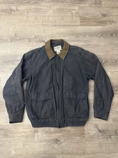 Vintage LL Bean Chore Jacket Men Large Grey/blue Cotton Barn Coat Bomber DRH9