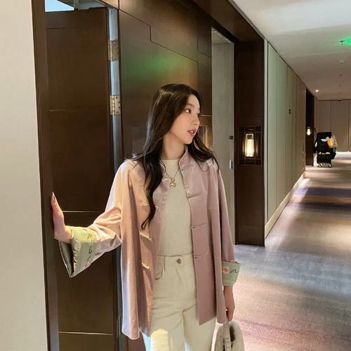 Lady Velvet Jacket Embroidered Tang Suit Blouse Retro Ethnic Cheongsam Coat Tops - Picture 7 of 14