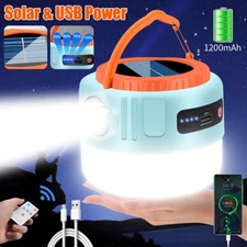 Solar Camping LED Lamp USB Rechargeable Tent Light Outdoor Hiking Remote Lantern