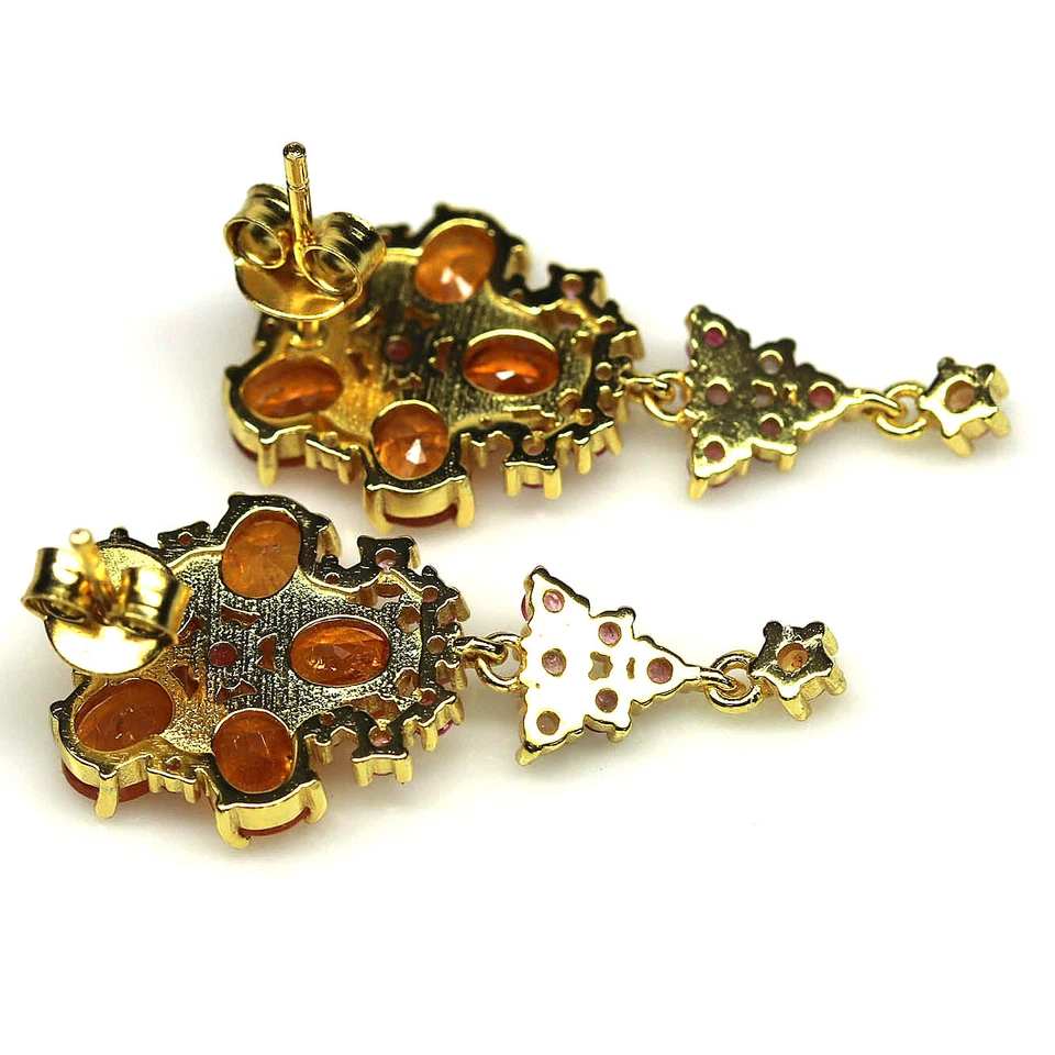 Plata de ley 925 4 x 5 mm. Pendientes Fanta naranja espesatita granate y zafiro Foto 3 de 4