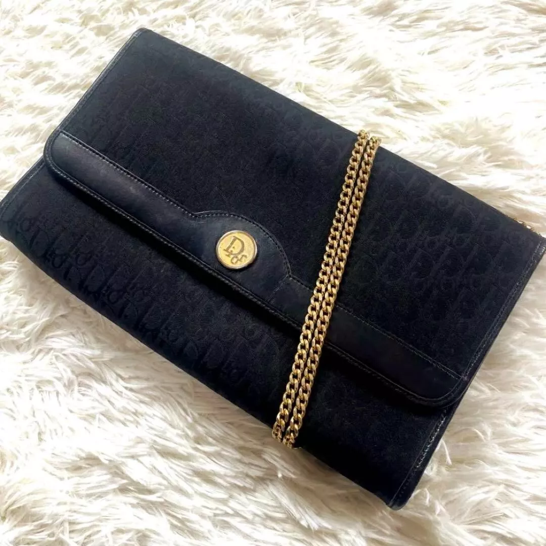 Sac bandoulière Christian Dior chaîne trotteur toile cuir noir authentique