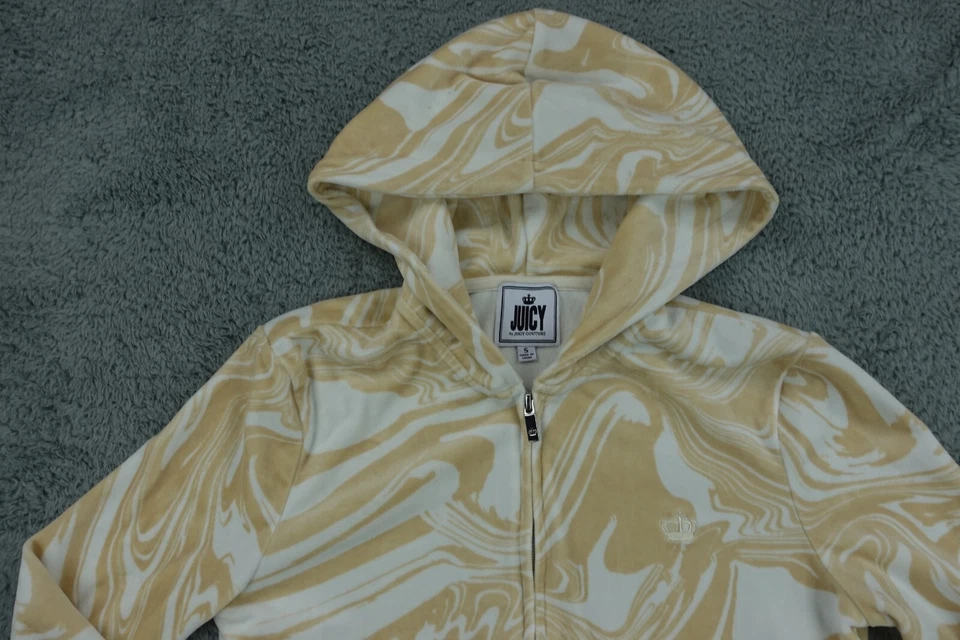 Juicy Couture Tracksuit Hoodie Sweatpants Women Small Marble Print Velour Zip - Image 4 of 4