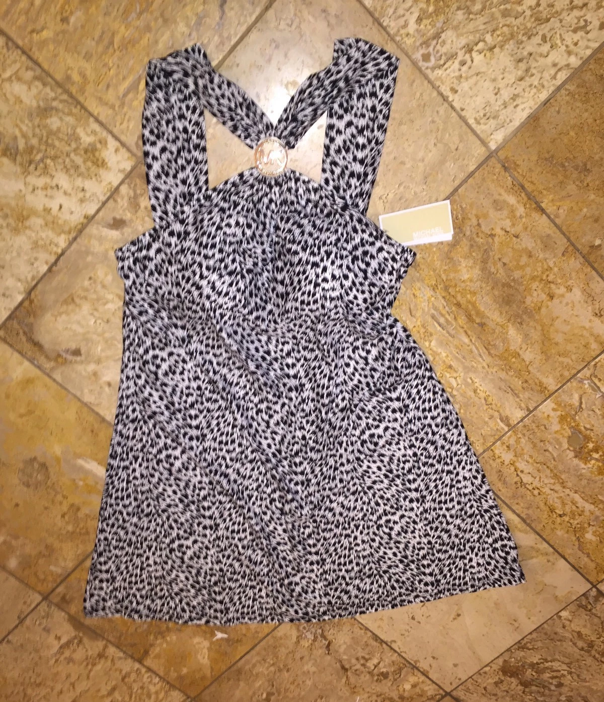 Costume da bagno copricostume Michael Kors Charm nero stampa ghepardo vestito donna nuovo con etichetta