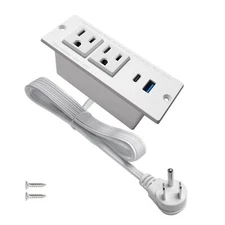 USB C Recessed Power Strip 2 Outlets 2 USB Ports Flat Extension Cord