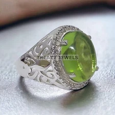 Peridot Oval Cut Gemstone With 925 Sterling Silver Ring For Men's #935