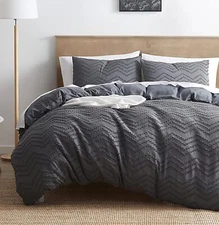 Nestl Grey Duvet Cover Queen Size - Boho Bedding Queen, - Chevron Design 