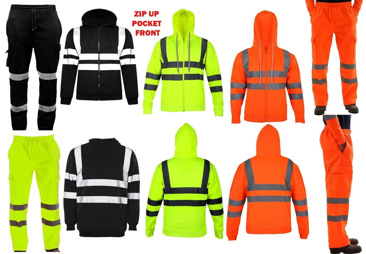NEW MEN S HI VIS VIZ TROUSERS SAFETY WORK WEAR JOGGING BOTTOMS