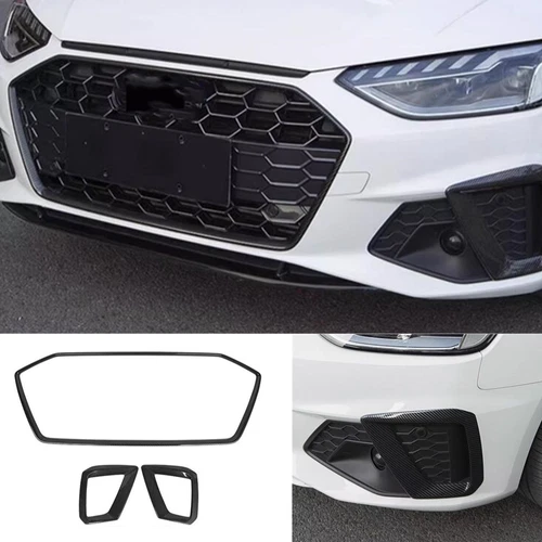 For 2020-23 2024 Audi A4/S4 B9 RS4 Carbon Front Grill Fog Light Frame Trim ABS - Picture 1 of 4