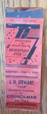POLITICAL MATCHBOOK COVER: COUNCILMAN JACK STEWART EMPTY MATCHCOVER -D8
