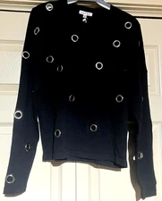 Elegant black knit pullover top by Adore with peek a boo accents size XL new