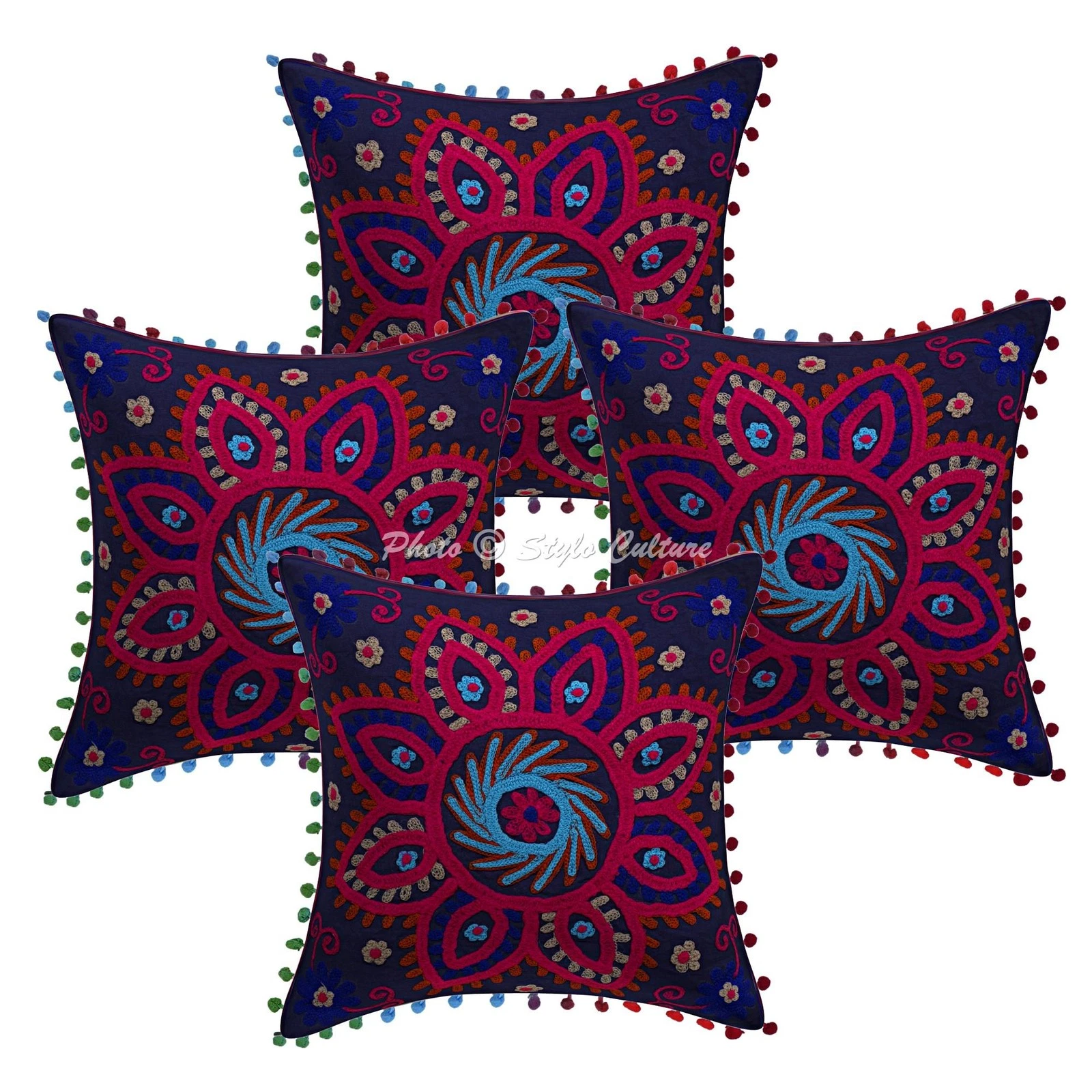Handwoven Home Decor Cushion Indian Suzani Throw Pillow Cover Case Meditation