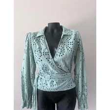 VTG Guess Wrap Top Blouse NWT women’s M Kamy tie front Open Eyelet Y2K Cottage 