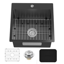 Black Kitchen And Bar Sink, 18x18 Inch Stainless Steel Drop In Modern Single ...