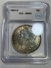 1883-O Morgan Silver Dollar ICG MS63 S$1 New Orleans Minted Rainbow Tab Toned