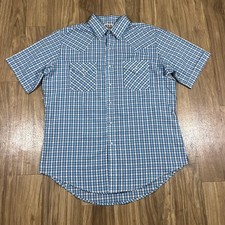 Vintage Ely Cattleman Shirt Mens Large Blue Plaid Western Pearl Snap Rodeo