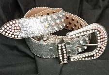 Western Silver Belt 30-37" Horseshoe AB Rhinestone Studs Sequins  1346