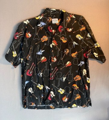 David Carey Originals Black All-Over Guitar Print Short Sleeve Button Shirt
