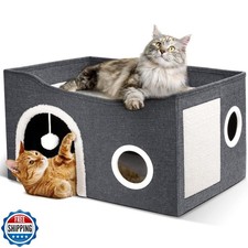 Heeyoo Cat House for Indoor Cats - Large Cat Bed Cave with Fluffy