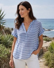 Pilcro Pintuck Peasant Blouse XL Blue Textured Front Boho Coastal Beachy