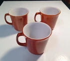 Corelle Corning Burnt Orange Mugs D Handle Milk Glass Coffee Cups VTG Set of 3