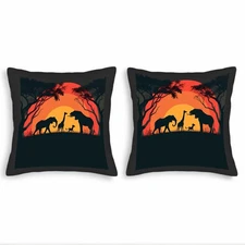 Set of 2 18x18in Throw Pillow Covers - Vibrant Sunset Silhouette Animal Design 
