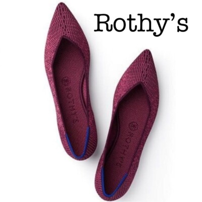 Rothys Fig Python Purple Knit Pointy Flats Size 6