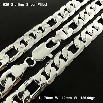 Handmade 18k Yellow Gold Filled Men's Figaro Chain – 59cm (12mm Wide, 81.8g), Solid Bling Statement Necklace