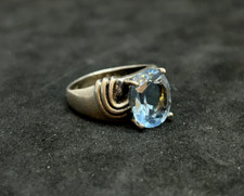 925 Sterling Blue Topaz Ring 12mm Sz 6.5 - 5.12g