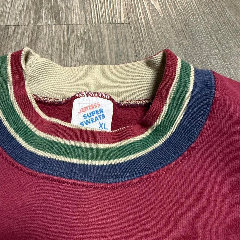 复古 90 年代 Jerzees 勃艮第圆领套头衫 XL 必备品 — 第 3/4 张图片