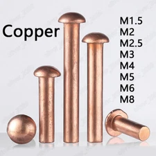 Pure Copper Round Head Rivets M1.5/M2/M2.5/M3/M4/M5/M6/M8