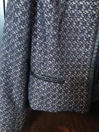 Willi Smith Women's Blazer Size 6 Open Front Faux Leather Trim Tweed Jacket - Picture 5 of 6