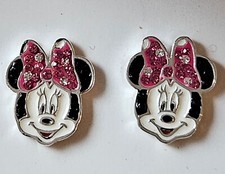 Disney Minnie Mouse Sterling Silver Pink and White Crystal Stud Earrings