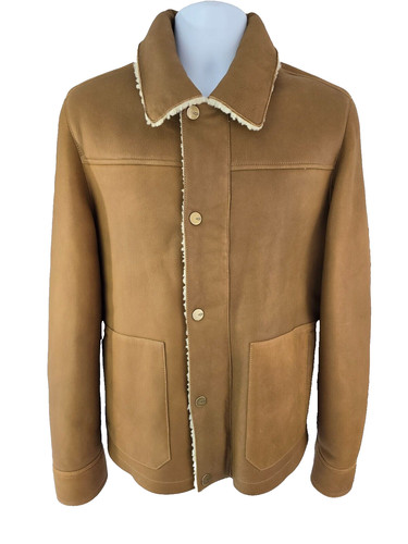 UGG Genuine Leather Shearling Sheepskin Worker Trucker Snap Button Jacket M