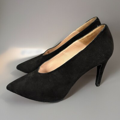 #ad Brenda Zero Black Suede Retro Pumps Shoes US 8 Euro 39 Made in Spain $28.50