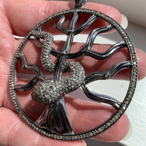 Snake Tree Pendant Ring Set Pave Diamond 925 Black Oxidized Sterling Silver - Picture 7 of 24