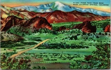 Pikes Peak from Mesa Colorado Springs Colorado CO Postcard Linen Unposted 1348