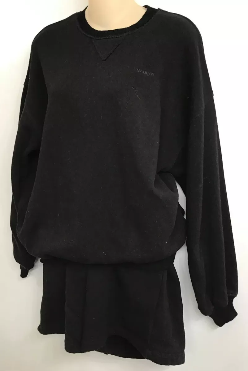 Sablyn Short Set Black Sweatshirt And Sweat Shorts Crew Neck Size XS