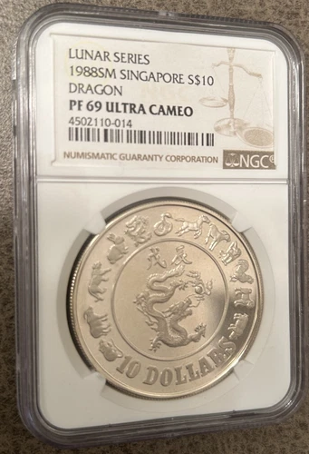 1988SM SINGAPORE LUNAR YEAR OF DRAGON S$10 NGC PF69 (market value $150+)