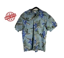 Vintage Fast Breakers Hawaiian Blue Tropical Floral Shirt Retro Button Down | L