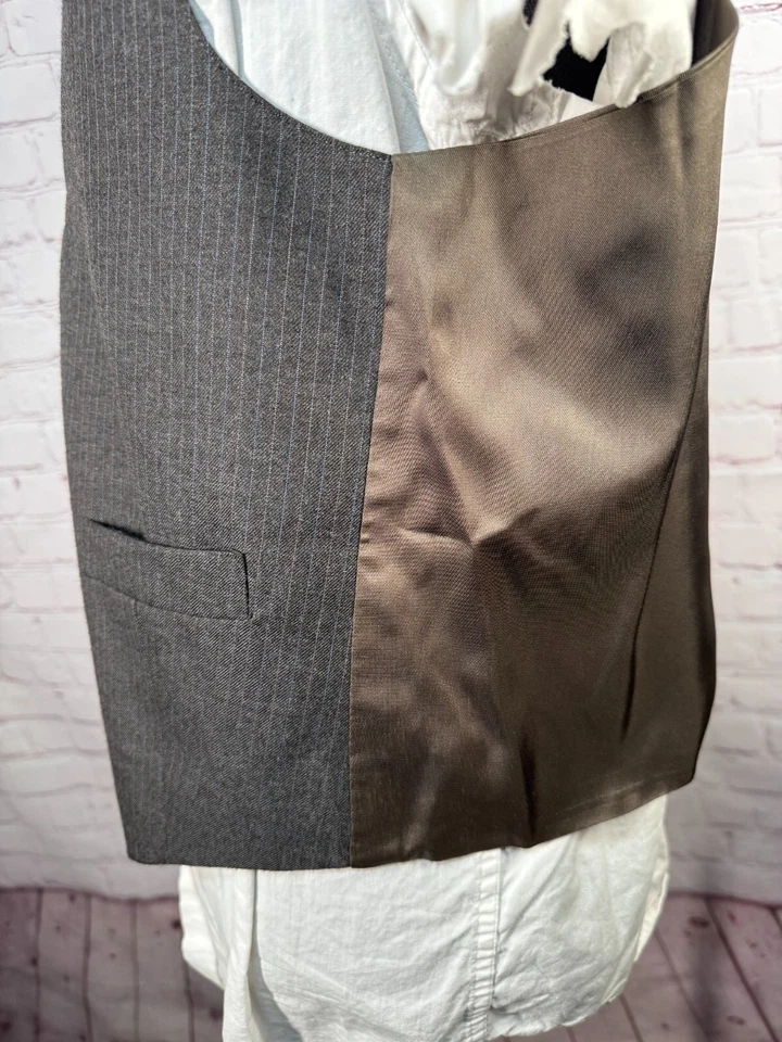 男式棕色条纹经典版型 2 件套组合对 43R 背心 39x30 平前裤 — 第 3/4 张图片