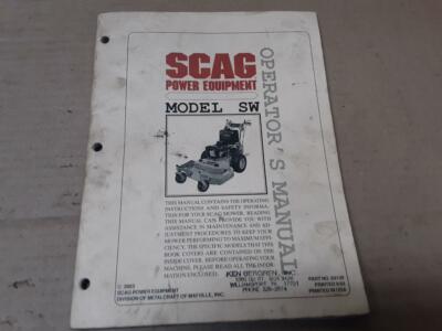 Factory Scag SW Printed Operator's and Parts Manual Walk Behind