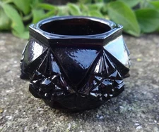 E. E. Ed Bowman Black Amethyst Purple Glass KNOB Open Salt Dip/Cellar, Dish!