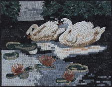White Swans Landscape Lake Handmade Art Home Decoration Marble Mosaic