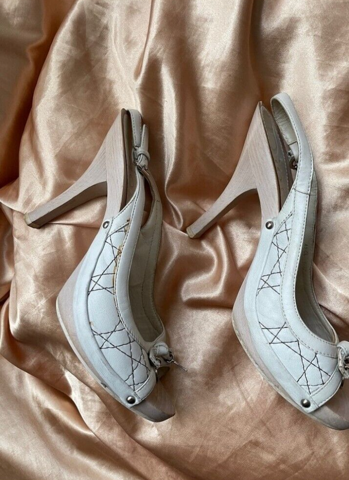 Vintage Christian Dior White Heels Size 40 With Good