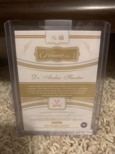 2019 Panini Flawless Collegiate De’Andre Hunter Rookie RC Jumbo Patch Auto /25!! - Picture 2 of 4