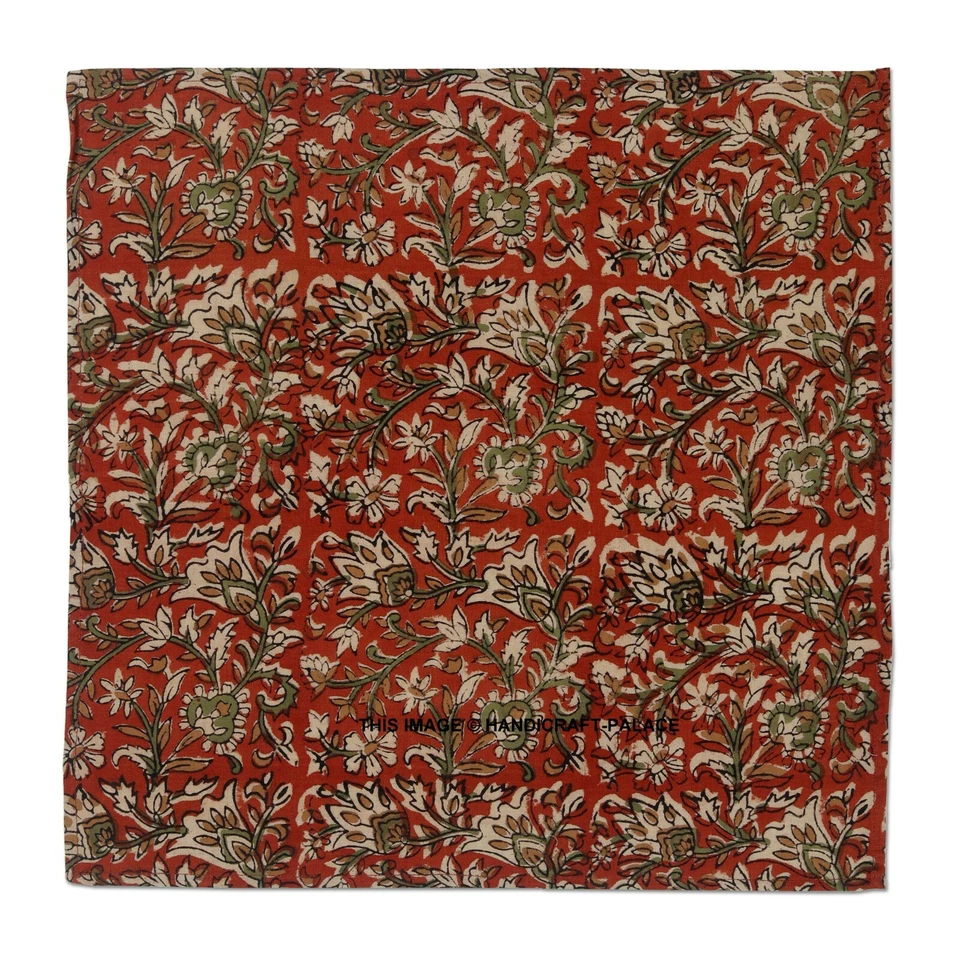 Kalamkari Hand Block Print Cotton Table Napkin 16" x 16" Maroon Color 4 PC's Set - Image 2 of 3