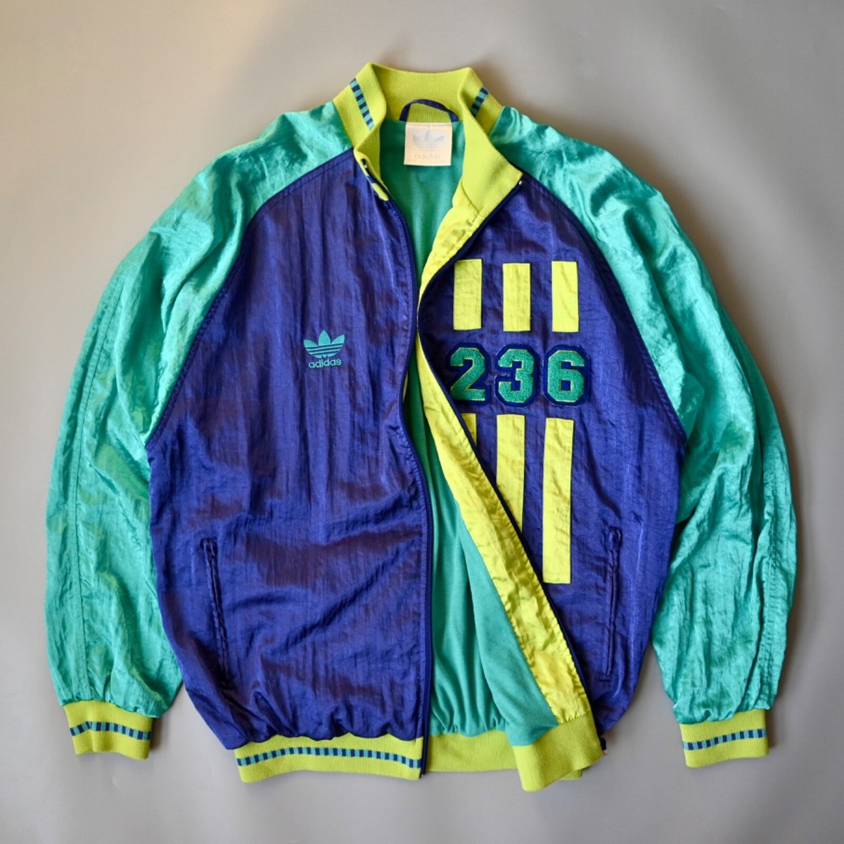 Vintage 1990s Adidas electric color nylon satin warmup jacket L 